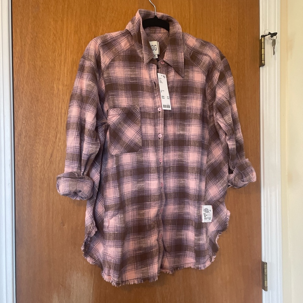 BDG Pink and Brown Plaid Casual Shirt